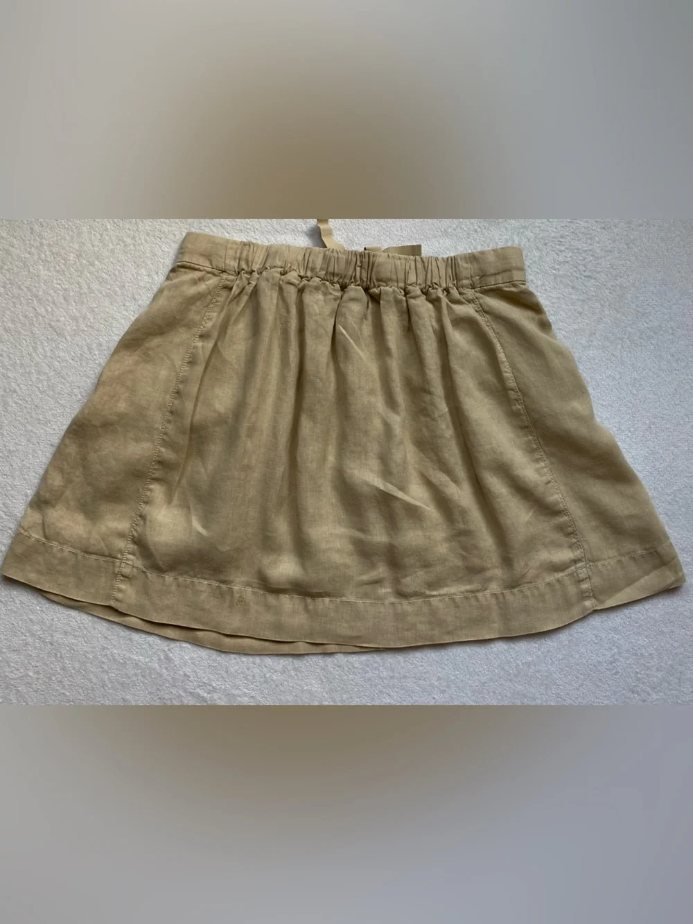 J.Crew Linen Vintage Mini Skirt Beige Size 8 Drawstring Elastic Waist A-Line